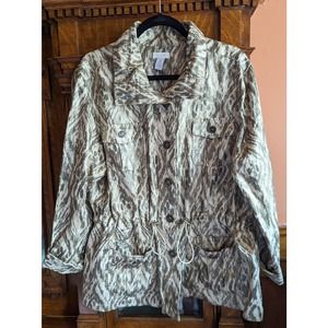 Chicos Women's Jacket Langenlook Metallic Linen Cotton Blend Cinched Waist SZ 3
